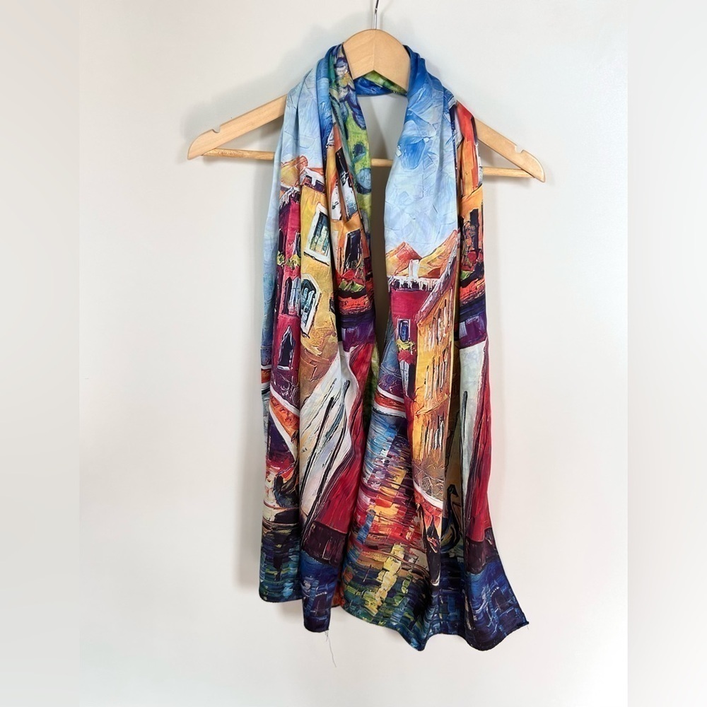 Silk made in Italy scarf double sided Venice flowers hand painted - Picture 13 of 13